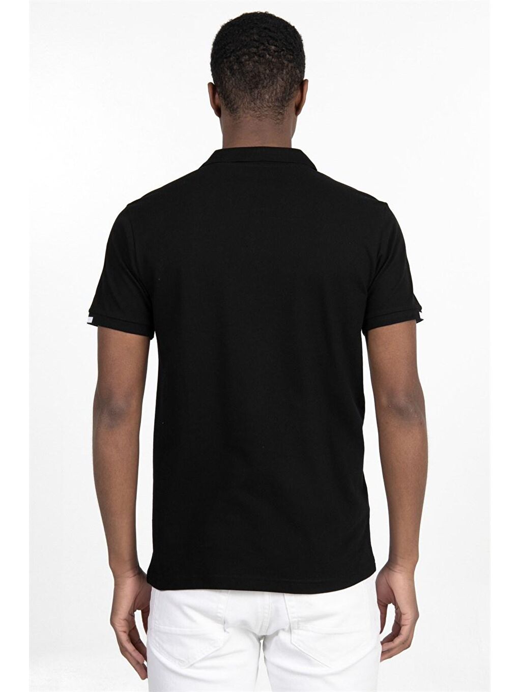 Erkek Slim Fit Dar Kesim %100 Pamuk Düz Pike Siyah Polo Yaka Tişört-3