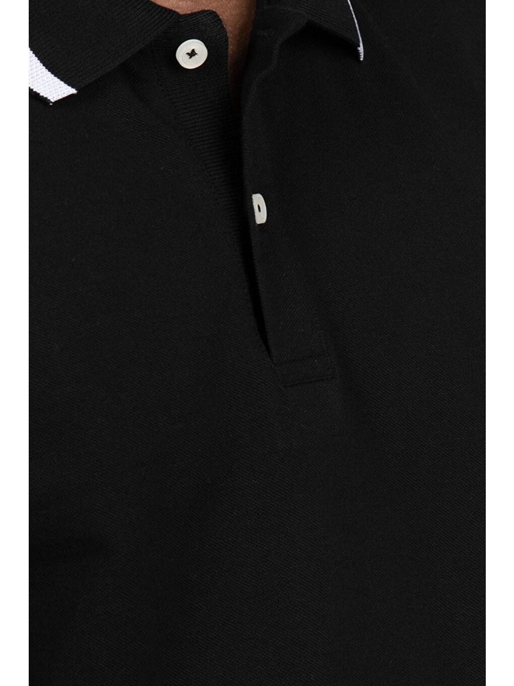 Erkek Slim Fit Dar Kesim %100 Pamuk Düz Pike Siyah Polo Yaka Tişört-4