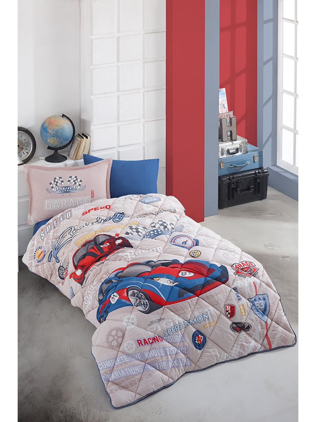 %100 Pamuk Tek Kişilik Uyku Seti Garage Mavi