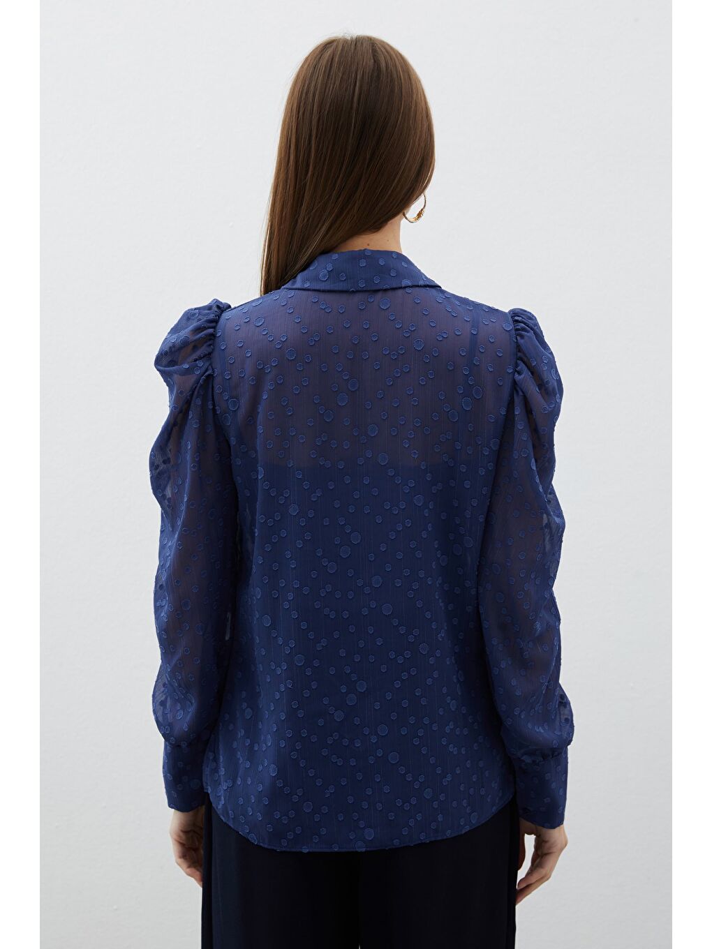 Puantiye Dokulu Gömlek - Lacivert-3