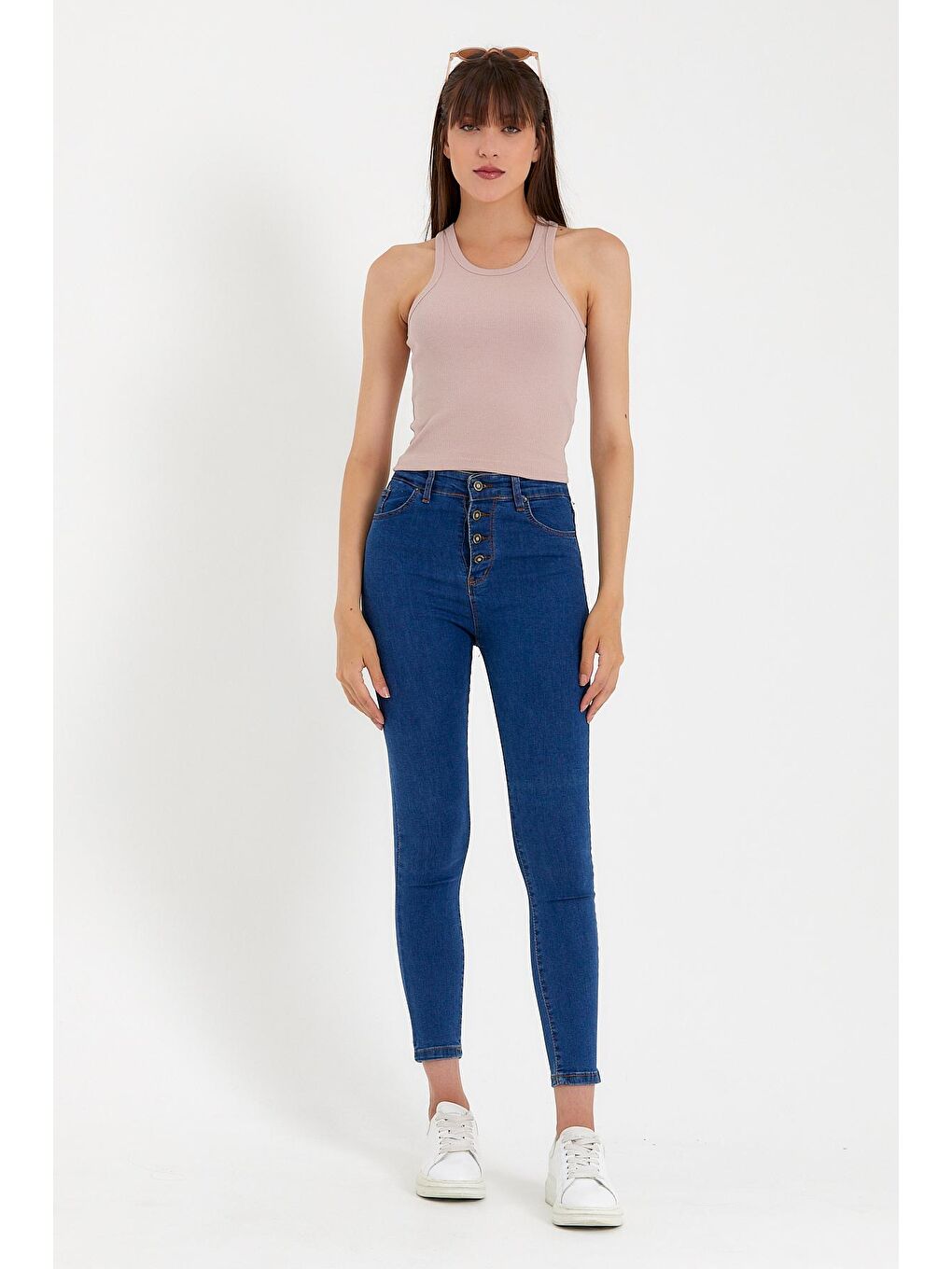 Pembe Kadın Crop Örme Arkası Yüksek Yaka Atlet-Tişort SPR21Y11-4