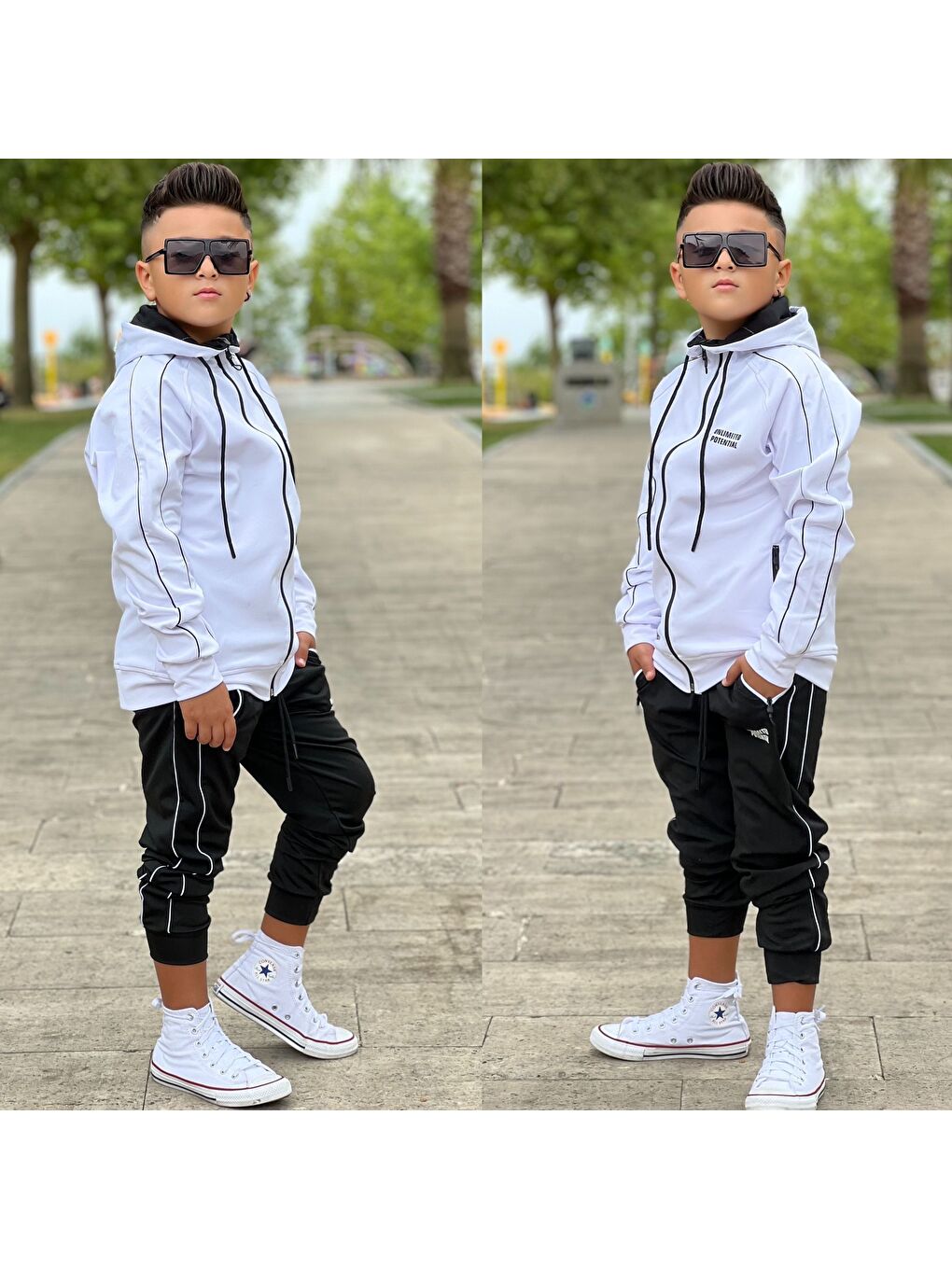 Beyaz Unlimited Potential Dalgıç Kumaş Unisex Çocuk Eşofman Takımı ESF.1725