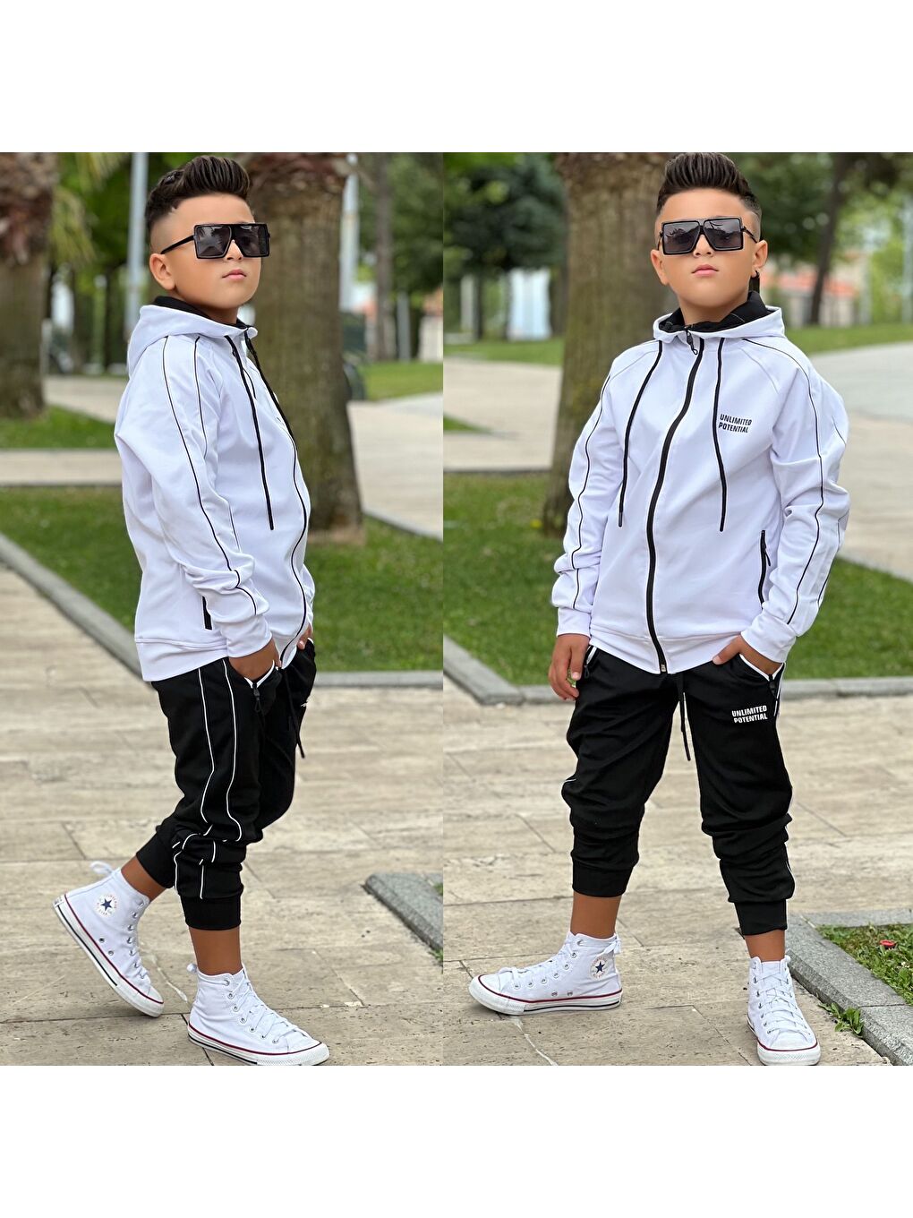 Beyaz Unlimited Potential Dalgıç Kumaş Unisex Çocuk Eşofman Takımı ESF.1725-1