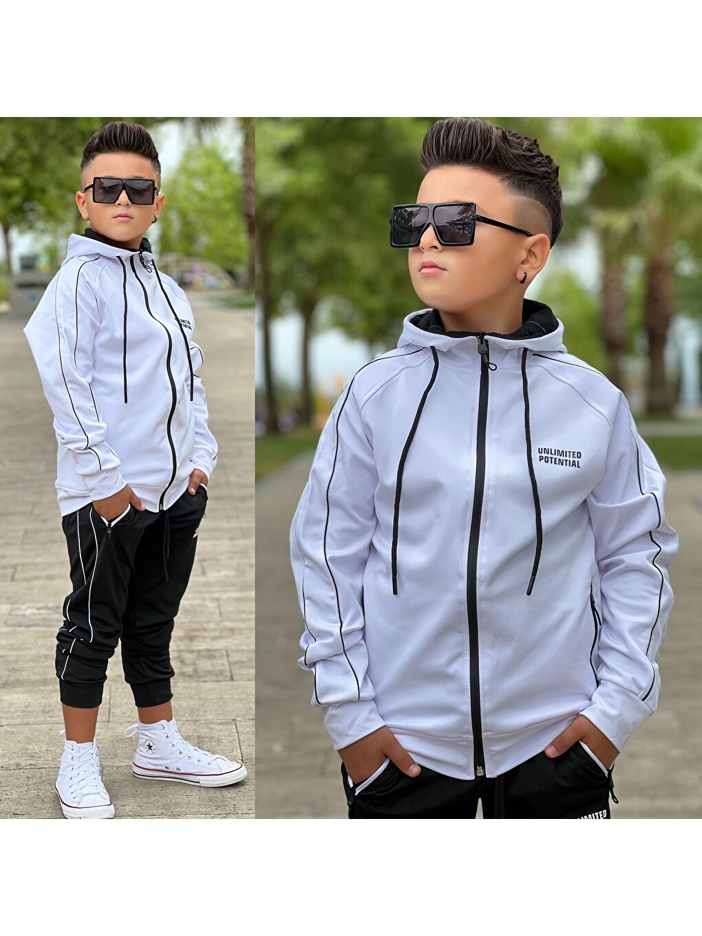 Beyaz Unlimited Potential Dalgıç Kumaş Unisex Çocuk Eşofman Takımı ESF.1725-2