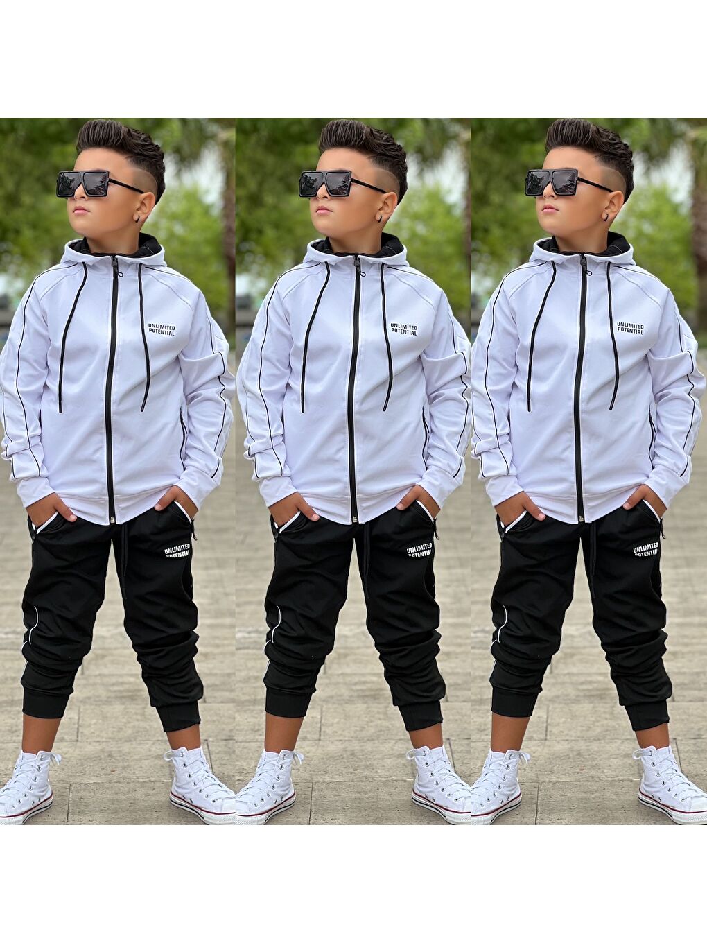 Beyaz Unlimited Potential Dalgıç Kumaş Unisex Çocuk Eşofman Takımı ESF.1725-3