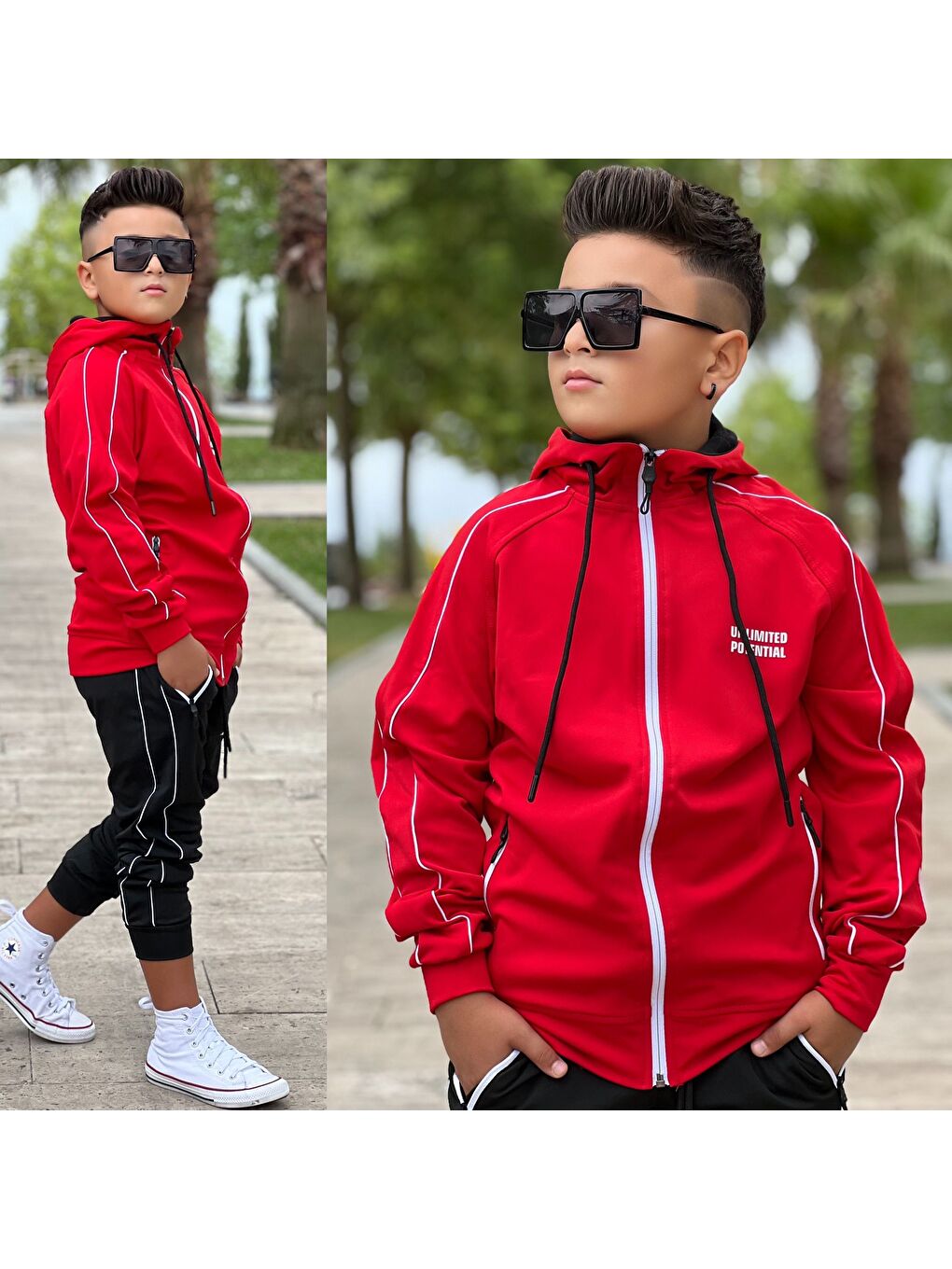 Kırmızı Unlimited Potential Dalgıç Kumaş Unisex Çocuk Eşofman Takımı ESF.1725-2