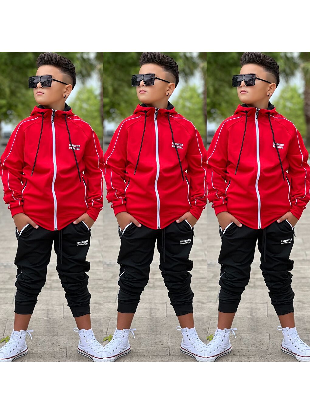 Kırmızı Unlimited Potential Dalgıç Kumaş Unisex Çocuk Eşofman Takımı ESF.1725-3