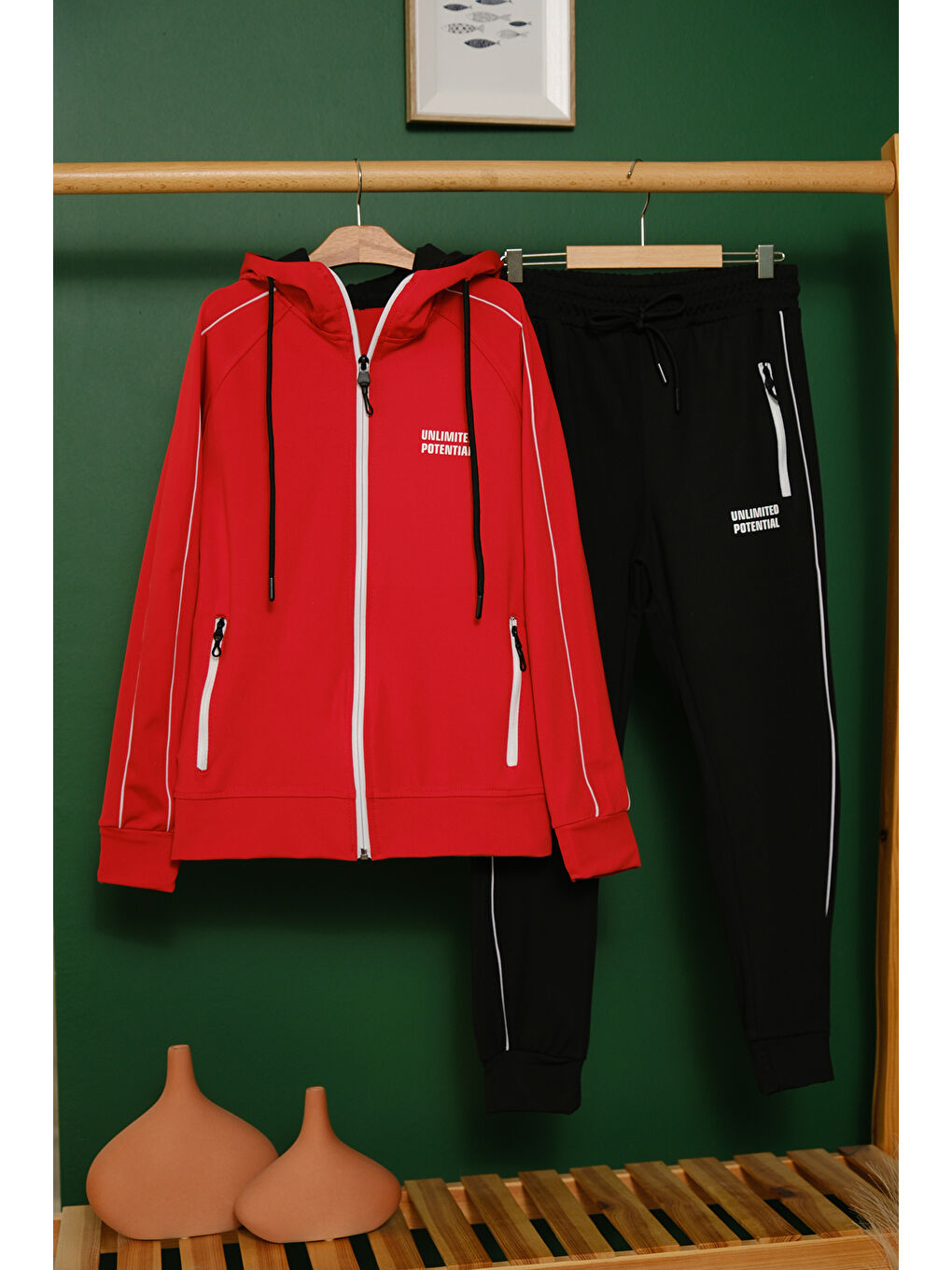 Kırmızı Unlimited Potential Dalgıç Kumaş Unisex Çocuk Eşofman Takımı ESF.1725-7