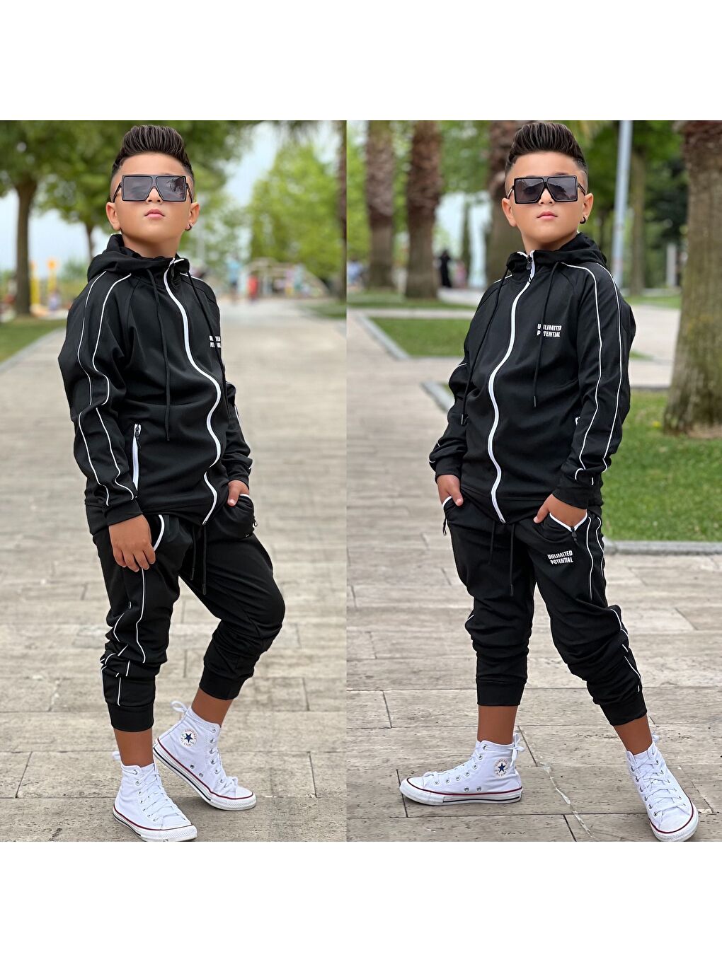 Siyah Unlimited Potential Dalgıç Kumaş Unisex Çocuk Eşofman Takımı ESF.1725