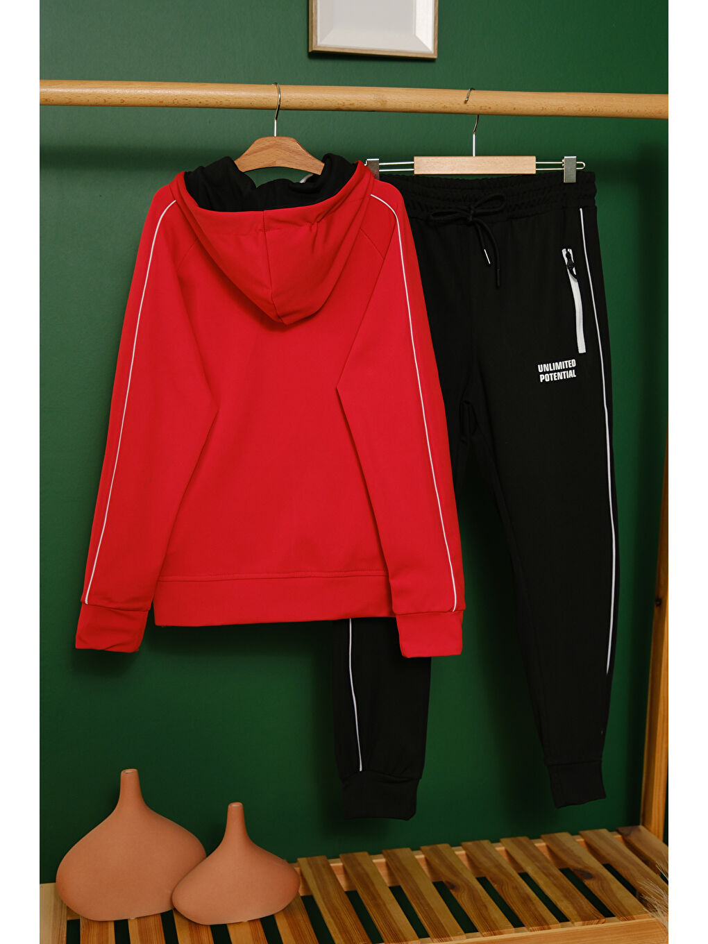 Kırmızı Unlimited Potential Dalgıç Kumaş Unisex Çocuk Eşofman Takımı ESF.1725-8