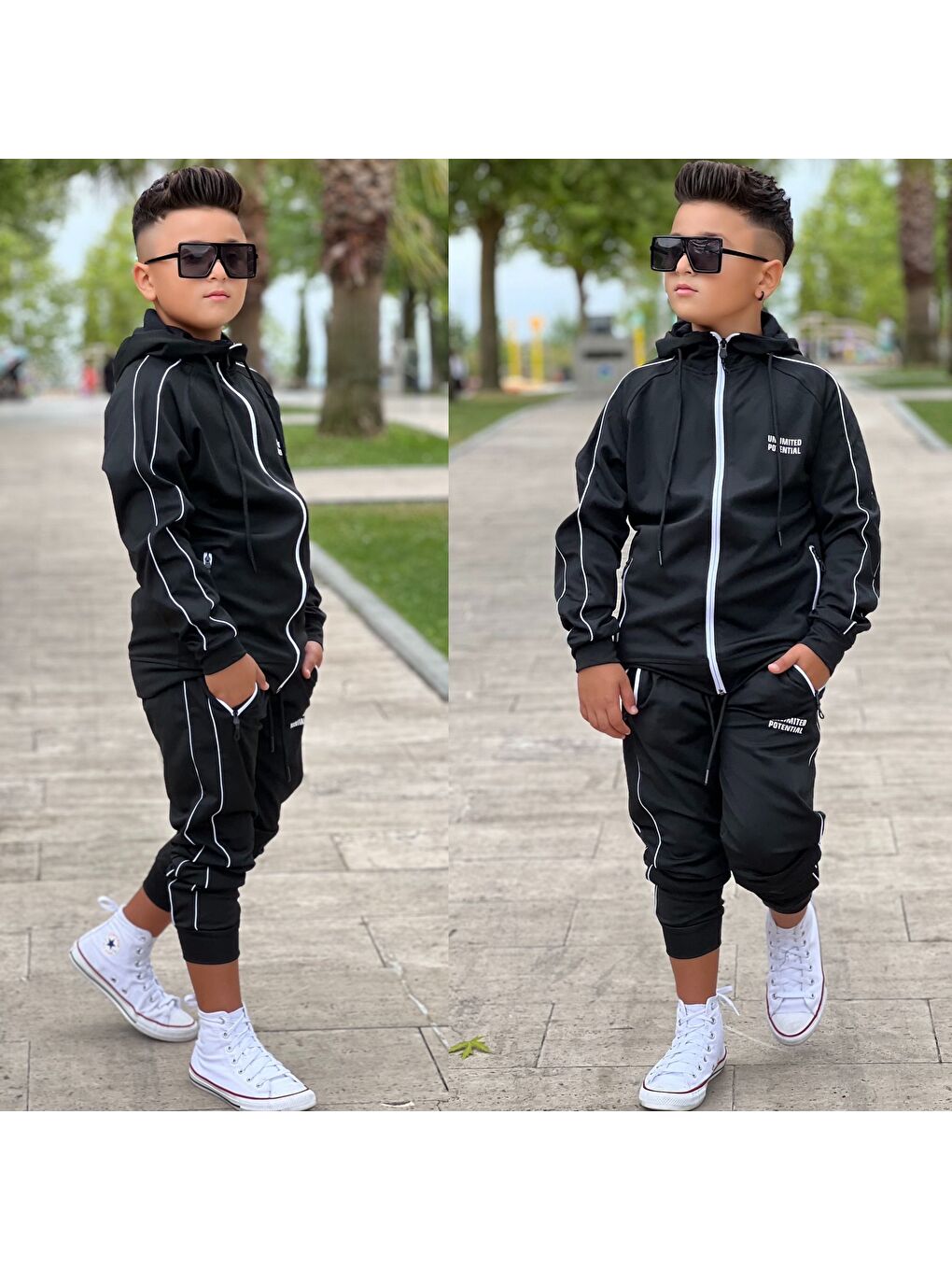 Siyah Unlimited Potential Dalgıç Kumaş Unisex Çocuk Eşofman Takımı ESF.1725-1