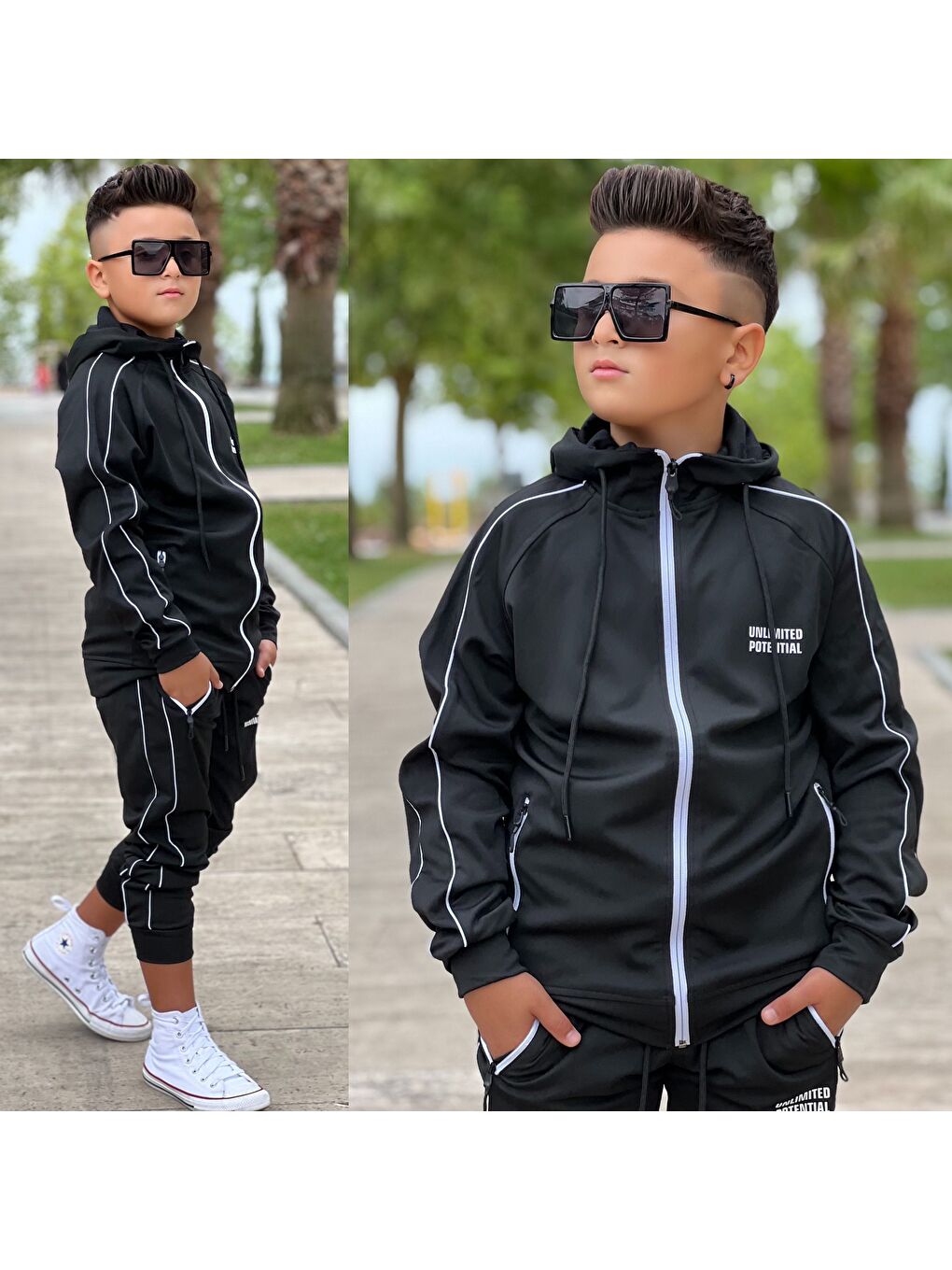 Siyah Unlimited Potential Dalgıç Kumaş Unisex Çocuk Eşofman Takımı ESF.1725-2