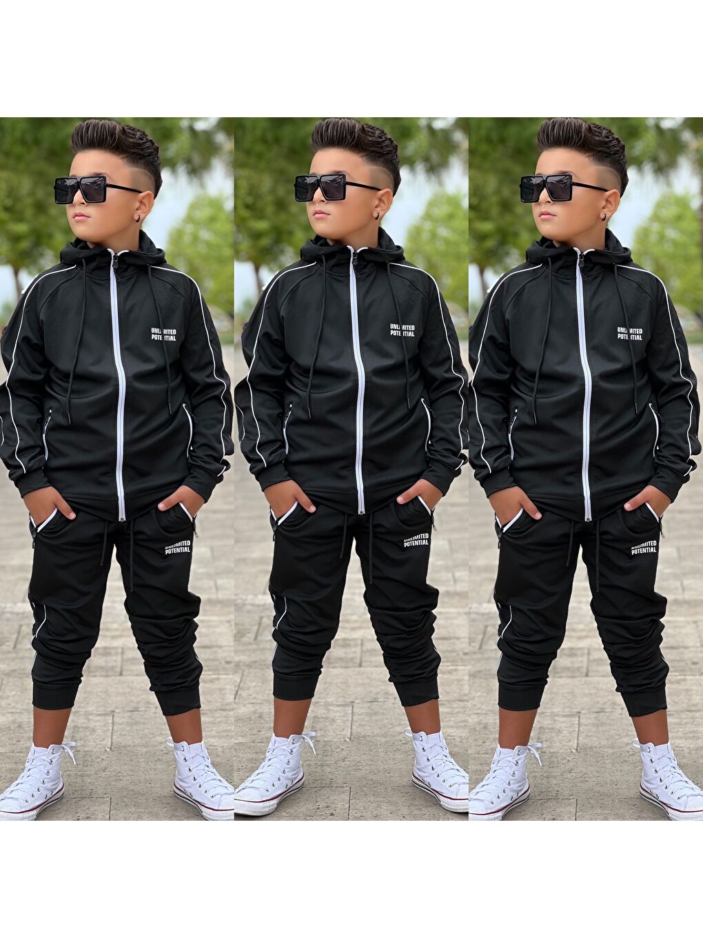 Siyah Unlimited Potential Dalgıç Kumaş Unisex Çocuk Eşofman Takımı ESF.1725-3