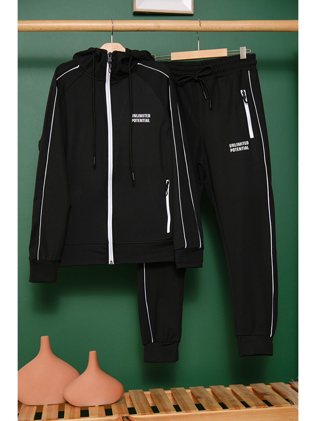 Siyah Unlimited Potential Dalgıç Kumaş Unisex Çocuk Eşofman Takımı ESF.1725-4