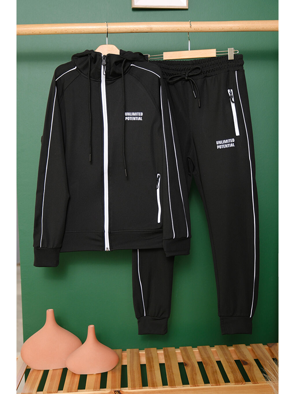 Siyah Unlimited Potential Dalgıç Kumaş Unisex Çocuk Eşofman Takımı ESF.1725-6