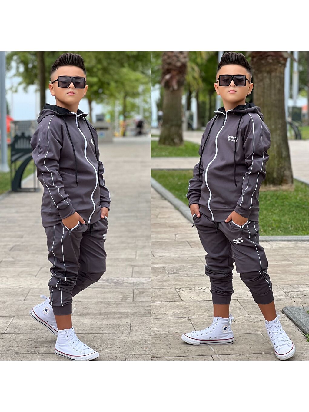 Gri Unlimited Potential Dalgıç Kumaş Unisex Çocuk Eşofman Takımı ESF.1725