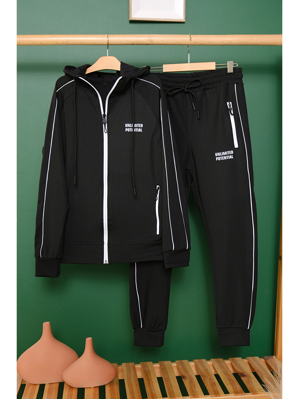 Siyah Unlimited Potential Dalgıç Kumaş Unisex Çocuk Eşofman Takımı ESF.1725-8