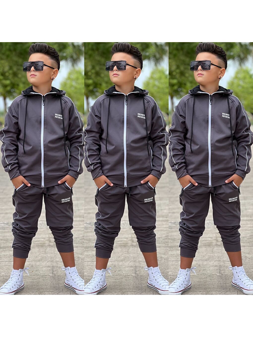Gri Unlimited Potential Dalgıç Kumaş Unisex Çocuk Eşofman Takımı ESF.1725-2
