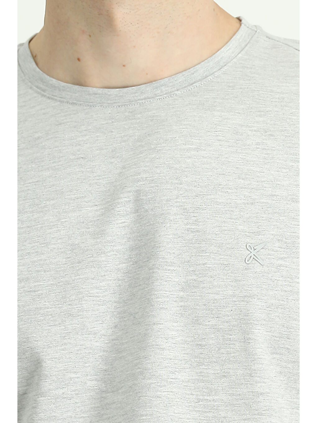 Gri Bisiklet Yaka Slim Fit Dar Kesim Süprem Pamuklu Tişört-5