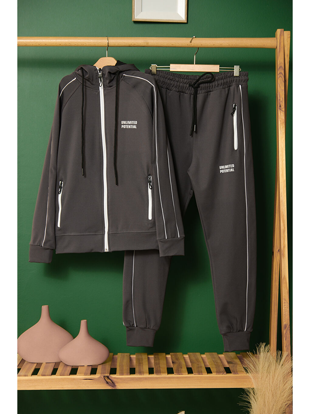 Gri Unlimited Potential Dalgıç Kumaş Unisex Çocuk Eşofman Takımı ESF.1725-4