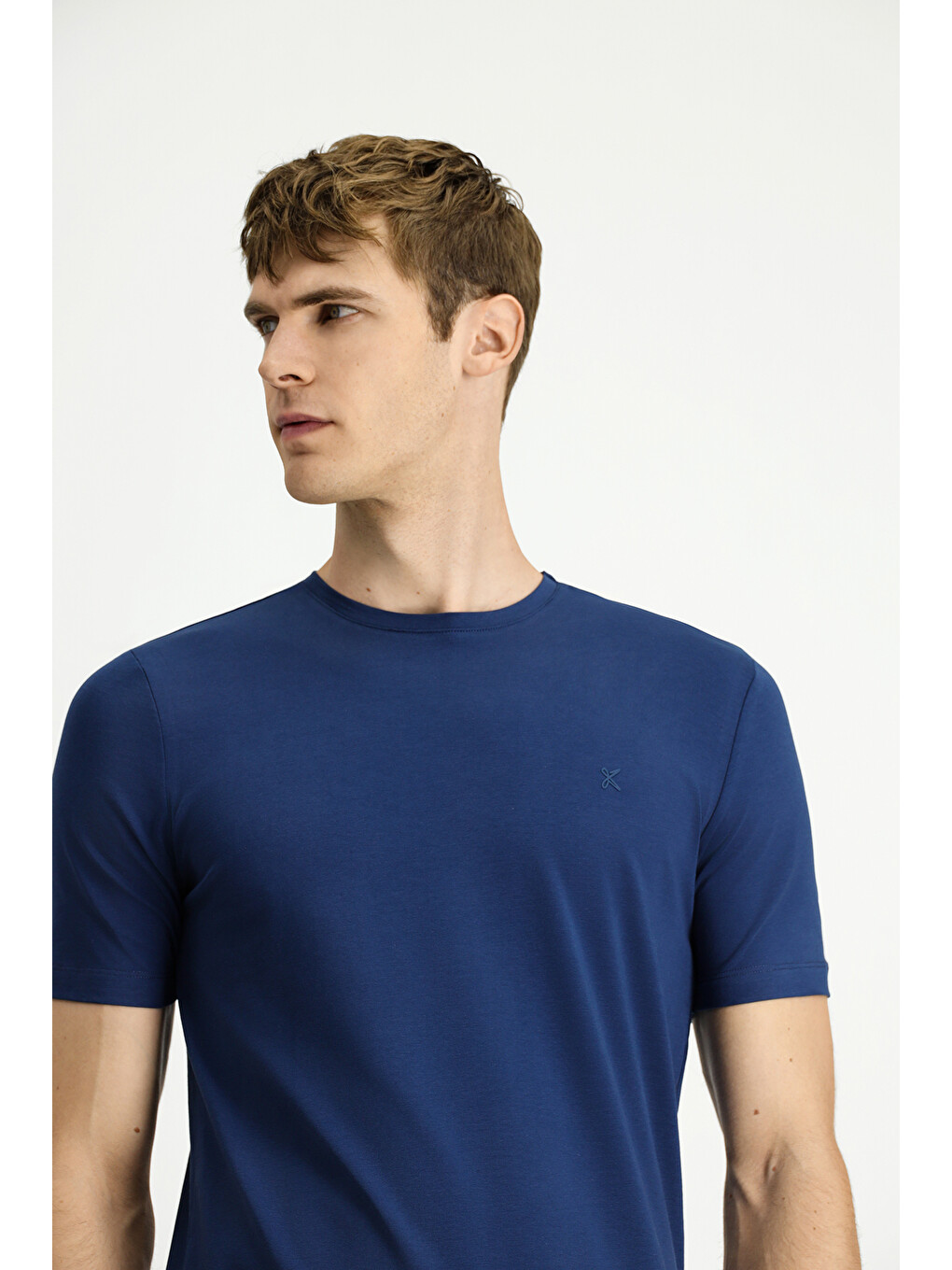 İndigo Bisiklet Yaka Slim Fit Dar Kesim Süprem Pamuklu Tişört-2