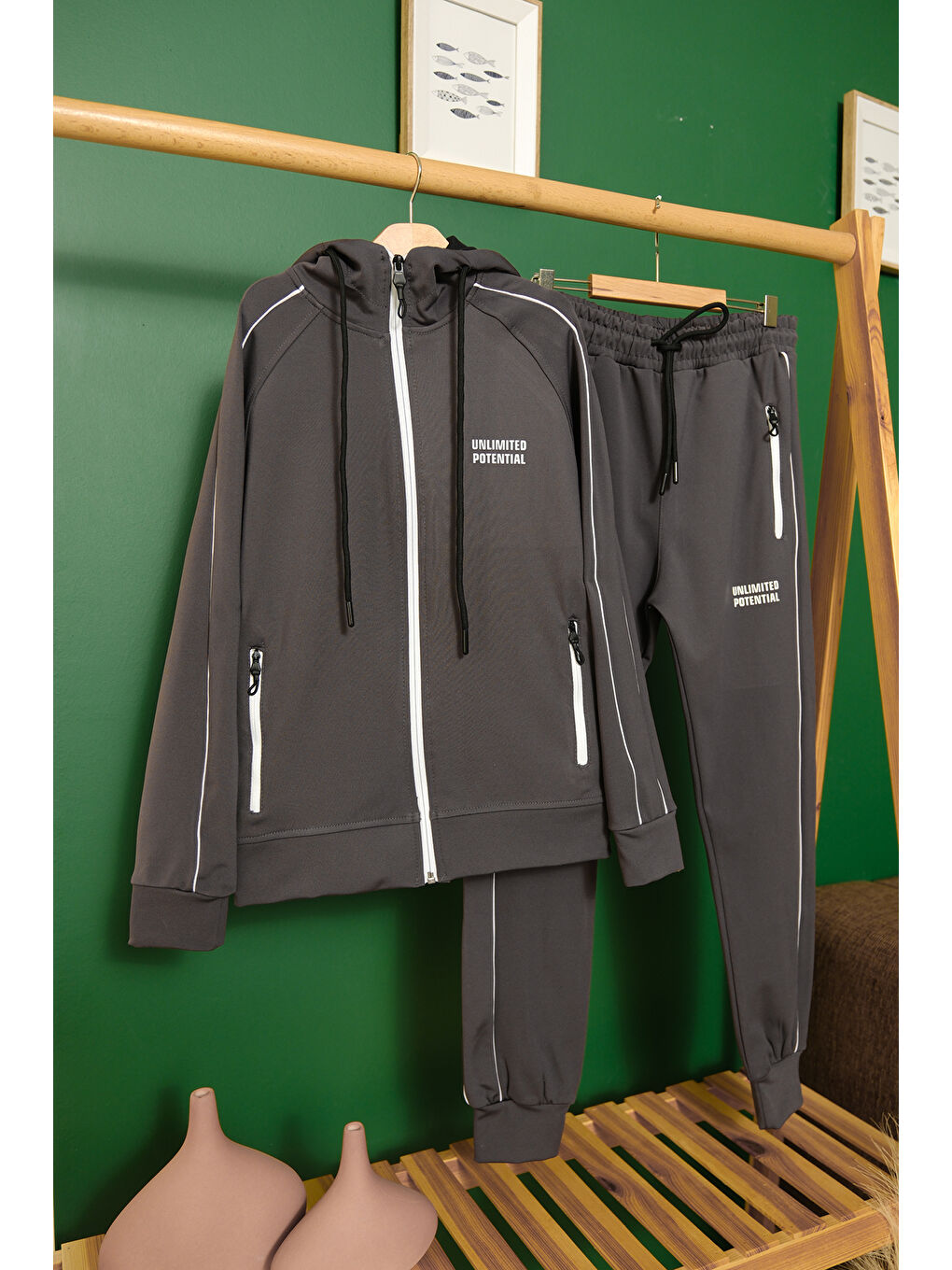 Gri Unlimited Potential Dalgıç Kumaş Unisex Çocuk Eşofman Takımı ESF.1725-5