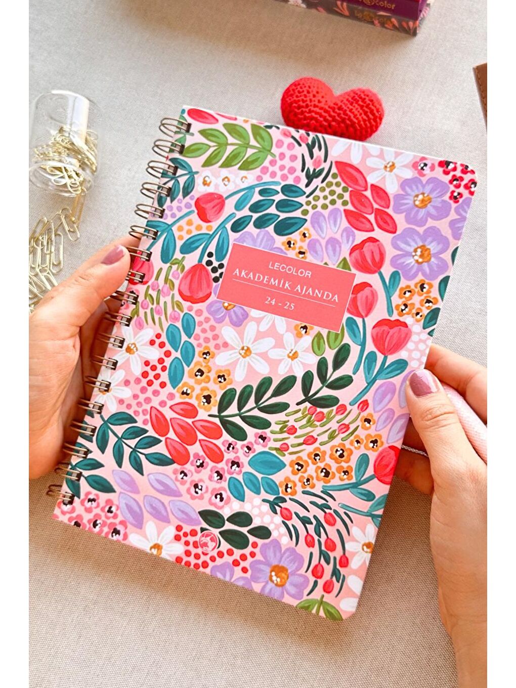 Akademik Ajanda 17x24 cm Spiralli 24/25 Botanical Pembe