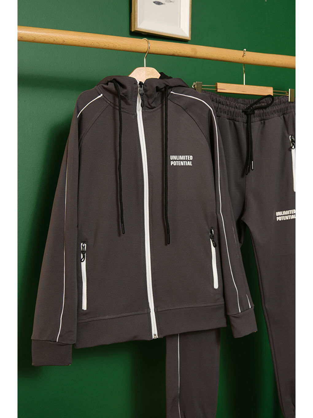 Gri Unlimited Potential Dalgıç Kumaş Unisex Çocuk Eşofman Takımı ESF.1725-6