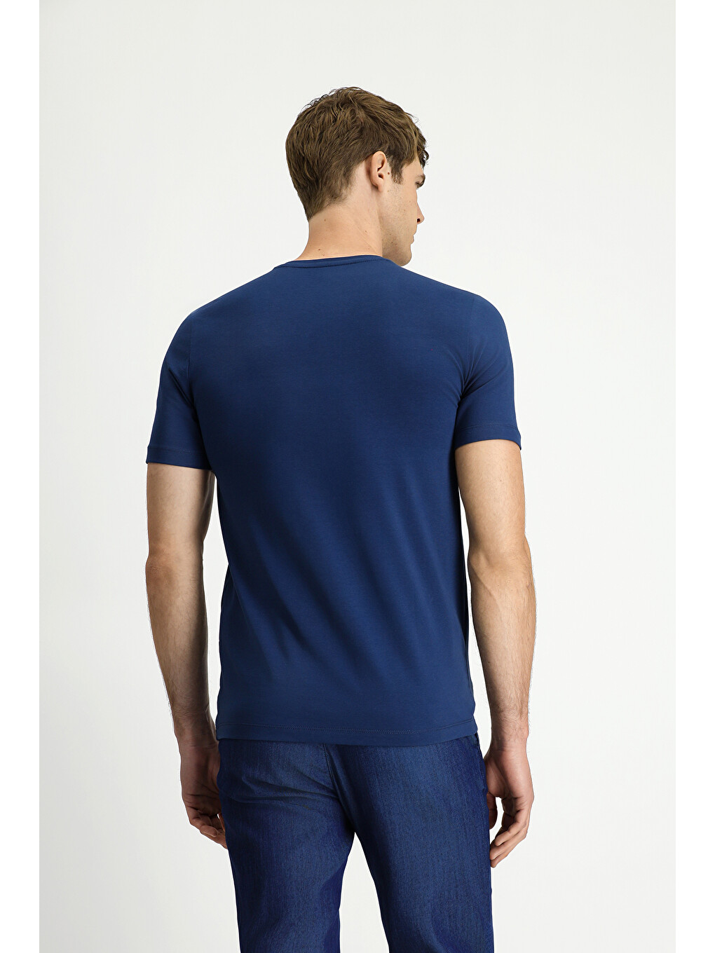 İndigo Bisiklet Yaka Slim Fit Dar Kesim Süprem Pamuklu Tişört-3