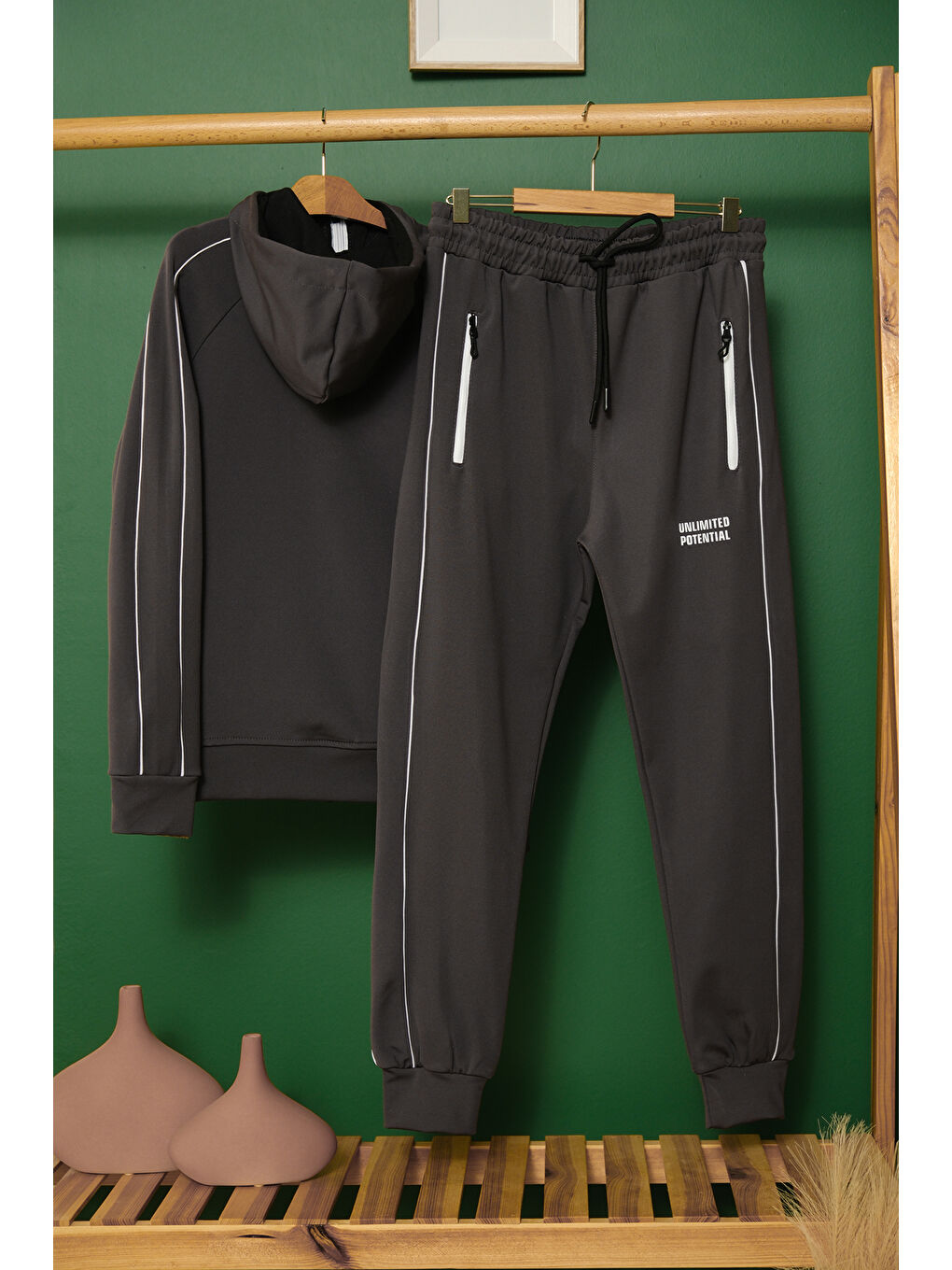 Gri Unlimited Potential Dalgıç Kumaş Unisex Çocuk Eşofman Takımı ESF.1725-8