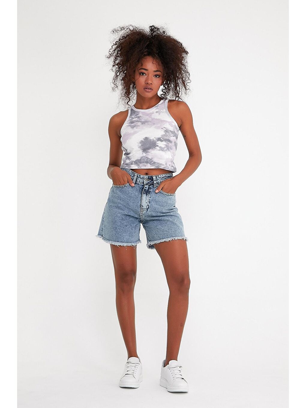 Karışık Kadın Crop Örme Arkası Yüksek Yaka Slim Fit Atlet-Tişort SPR21Y11-1