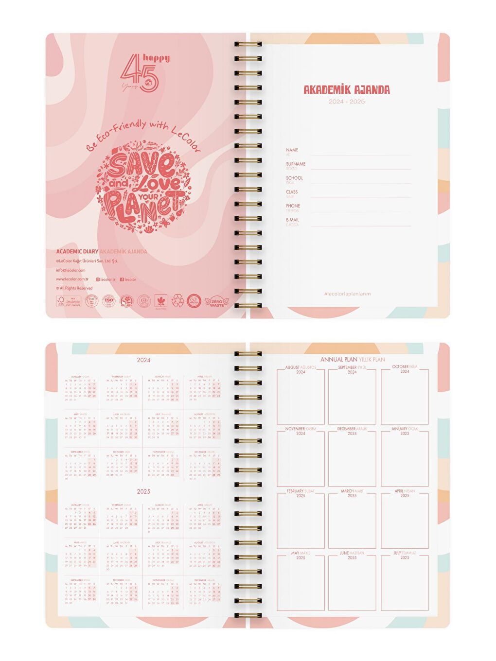 Akademik Ajanda 17x24 cm Spiralli 24/25 Botanical Pembe-2