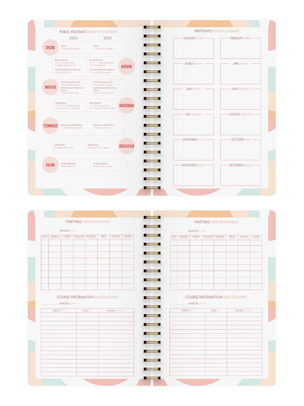 Akademik Ajanda 17x24 cm Spiralli 24/25 Botanical Pembe-3