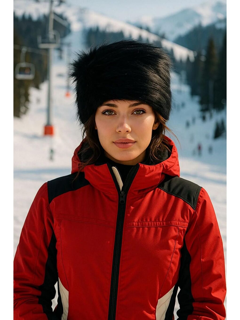 Kadın Siyah Suni Kürk Kalpak Şapka SPK1141-1