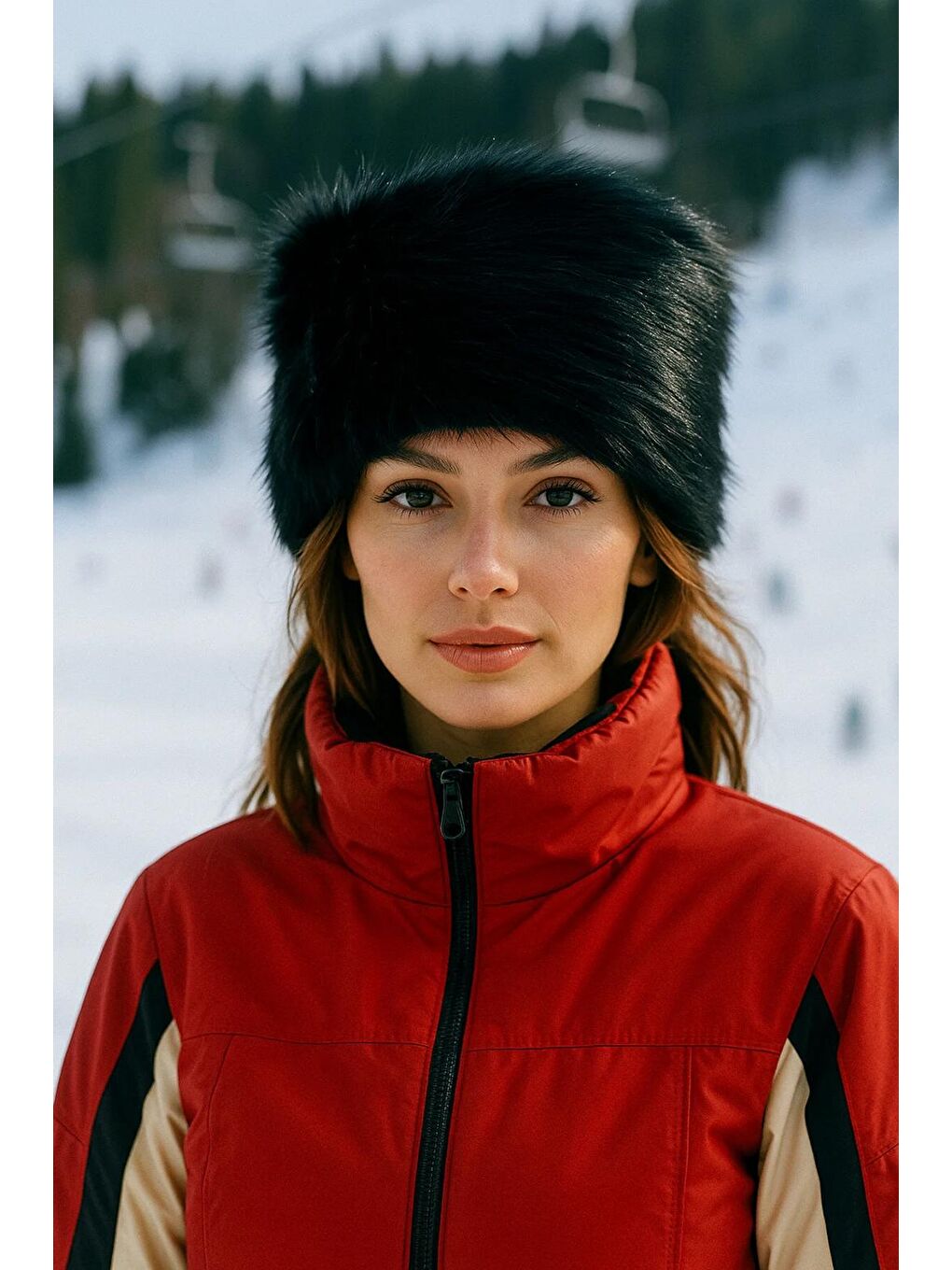 Kadın Siyah Suni Kürk Kalpak Şapka SPK1141-2