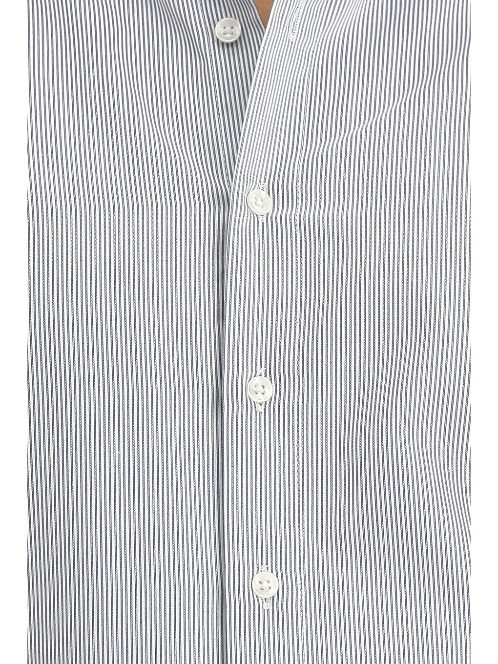 Lacivert Uzun Kol Slim Fit Dar Kesim Klasik Çizgili Pamuk Gömlek-4