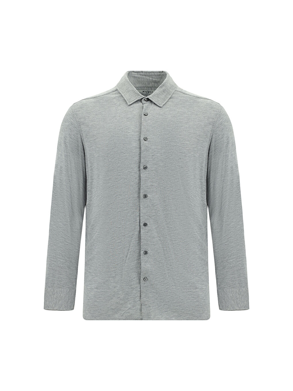 Gri Uzun Kol Regular Fit Düz Örme Gömlek-5