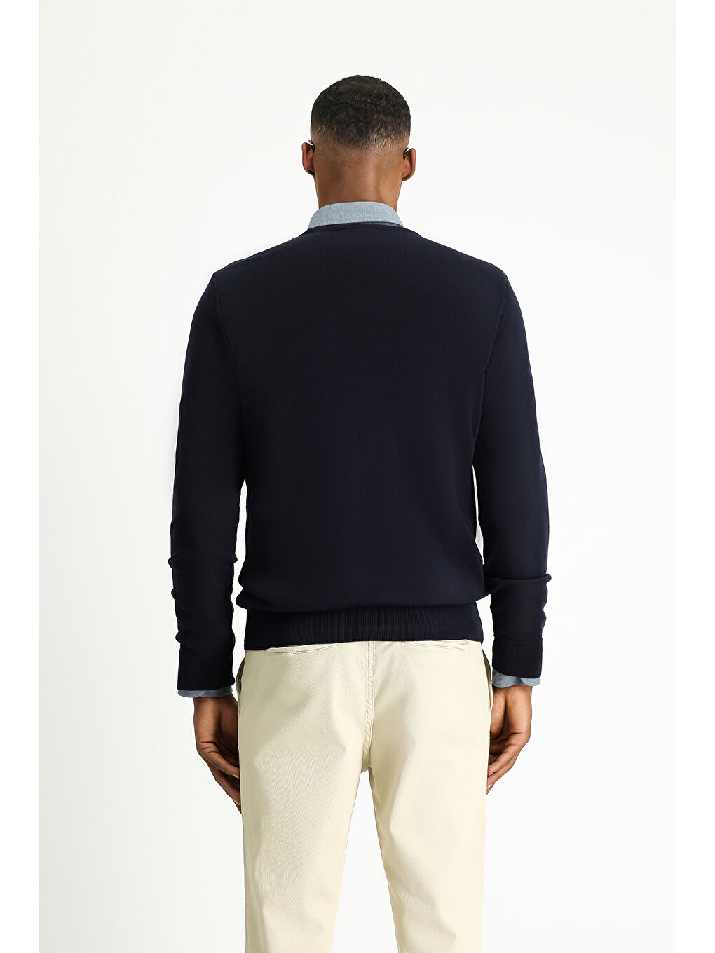 Lacivert Bisiklet Yaka Slim Fit Dar Kesim Desenli Pamuklu Triko Büyük Beden Kazak-3