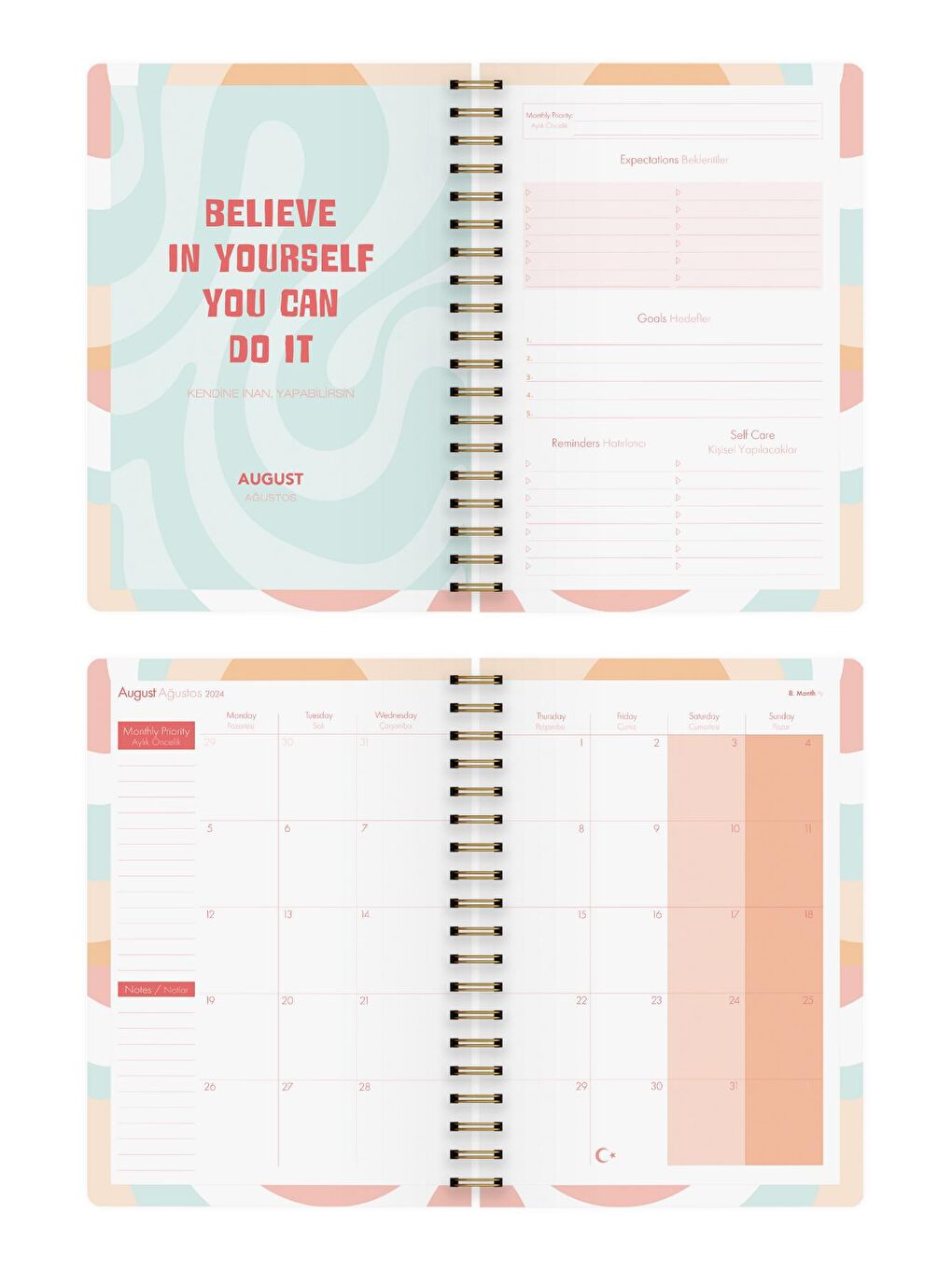 Akademik Ajanda 17x24 cm Spiralli 24/25 Botanical Pembe-5