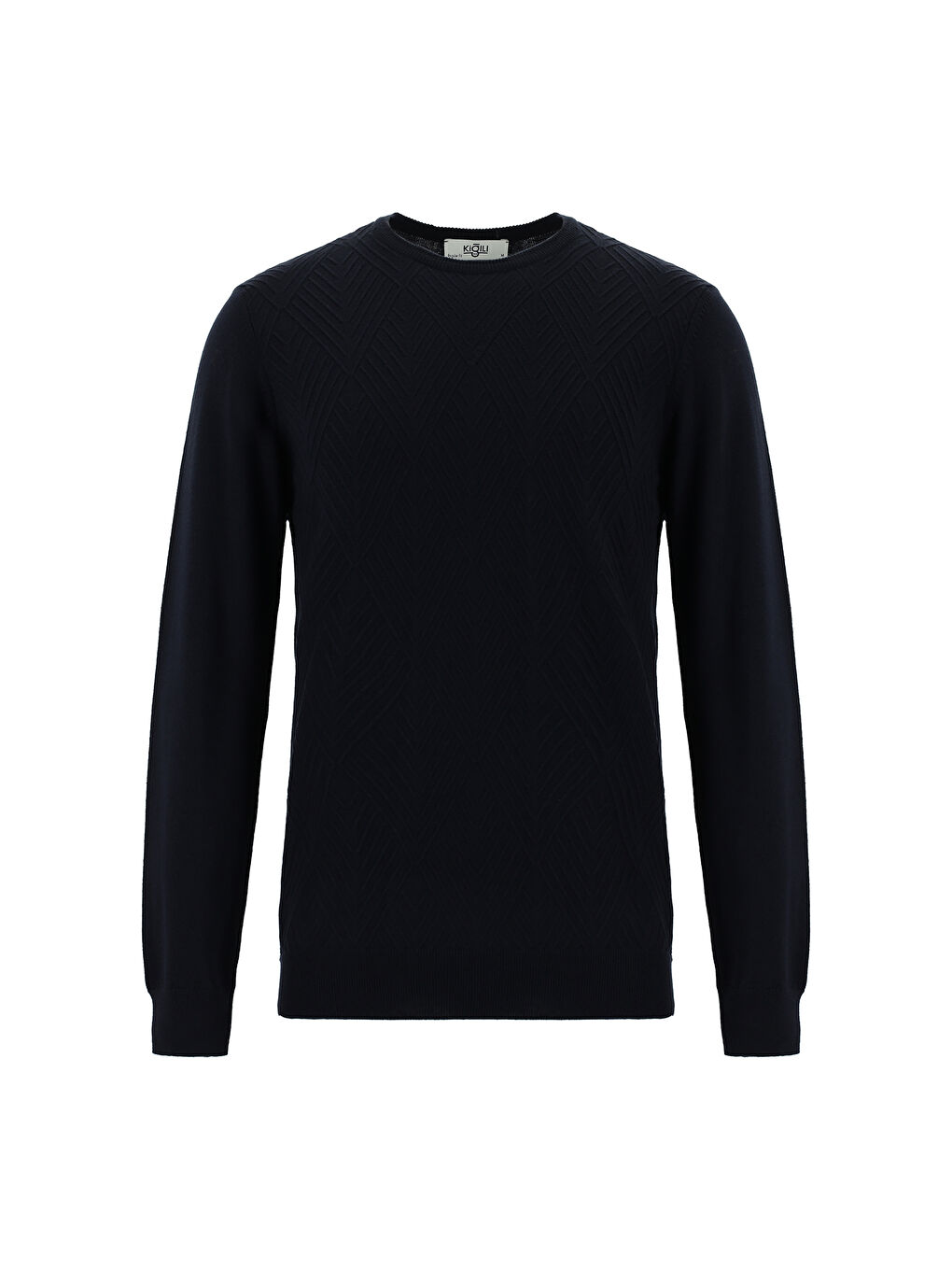 Lacivert Bisiklet Yaka Slim Fit Dar Kesim Desenli Pamuklu Triko Büyük Beden Kazak-5