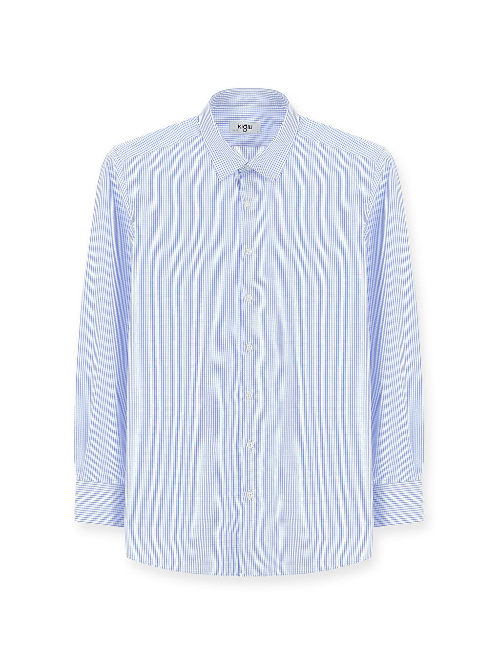 Mavi Uzun Kol Slim Fit Dar Kesim Klasik Ekose Pamuk %100 Pamuk Gömlek-5