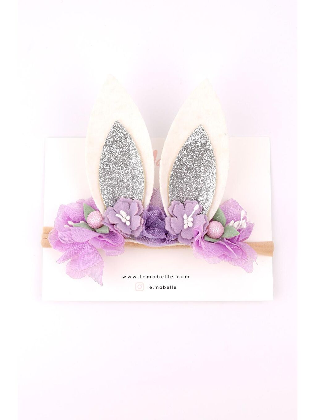 Lila  Simli Tavşan Çiçek Kız Çocuk Saç Bandı