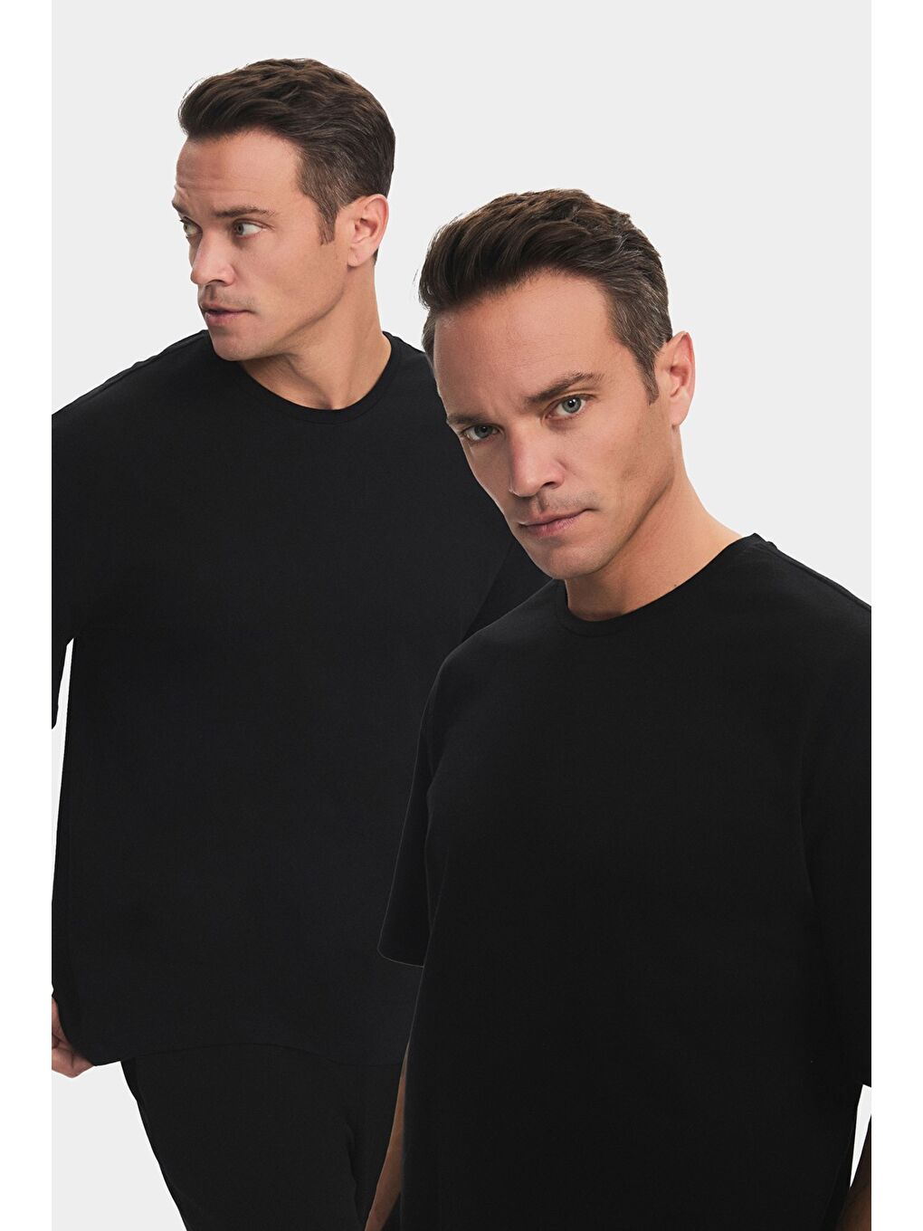 Siyah Erkek 2'li Oversize Kalıp Tişört-7