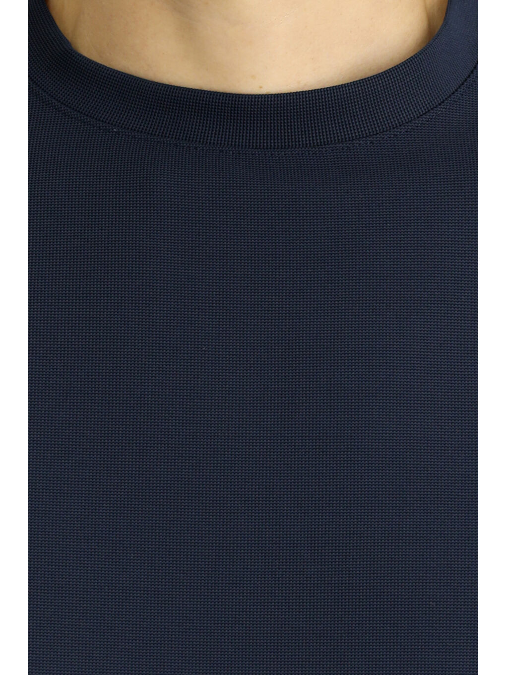 Lacivert Bisiklet Yaka Oversize Elastanlı Tişört-4