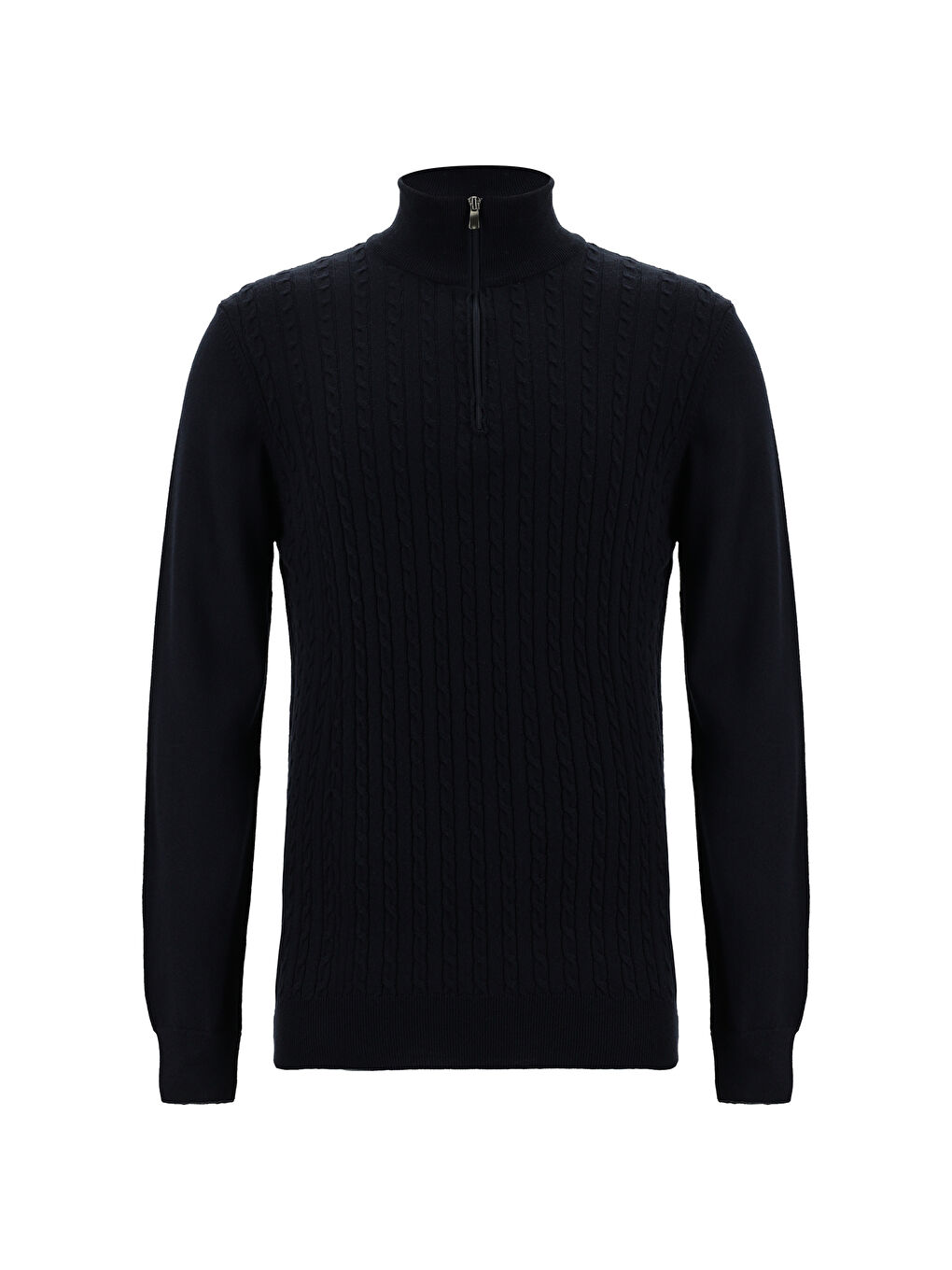 Lacivert Bato Yaka Regular Fit Fermuarlı Desenli Pamuklu Triko Büyük Beden Kazak-5