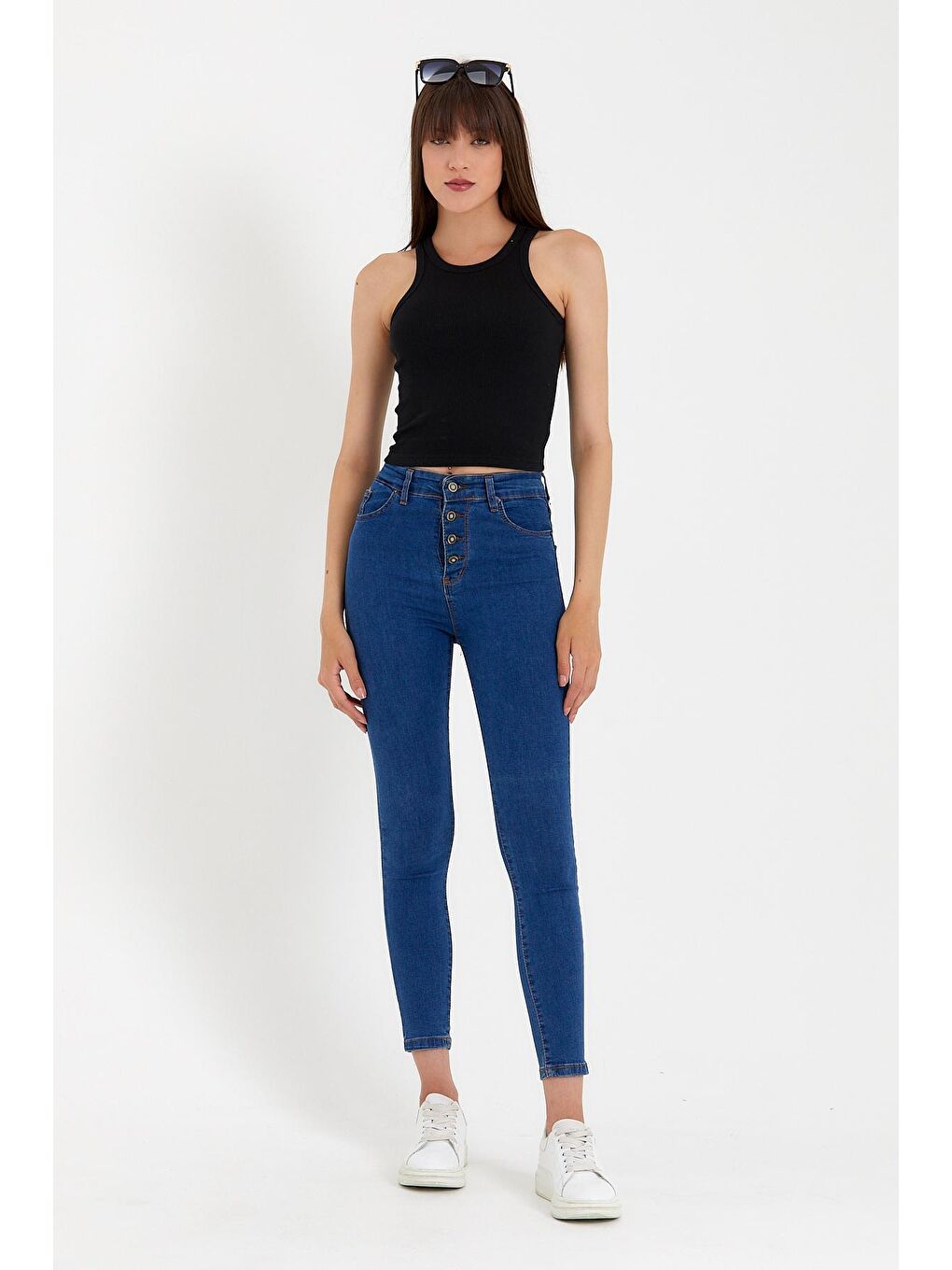 Siyah Kadın Crop Örme Arkası Yüksek Yaka Slim Fit Atlet-Tişort SPR21Y11-2