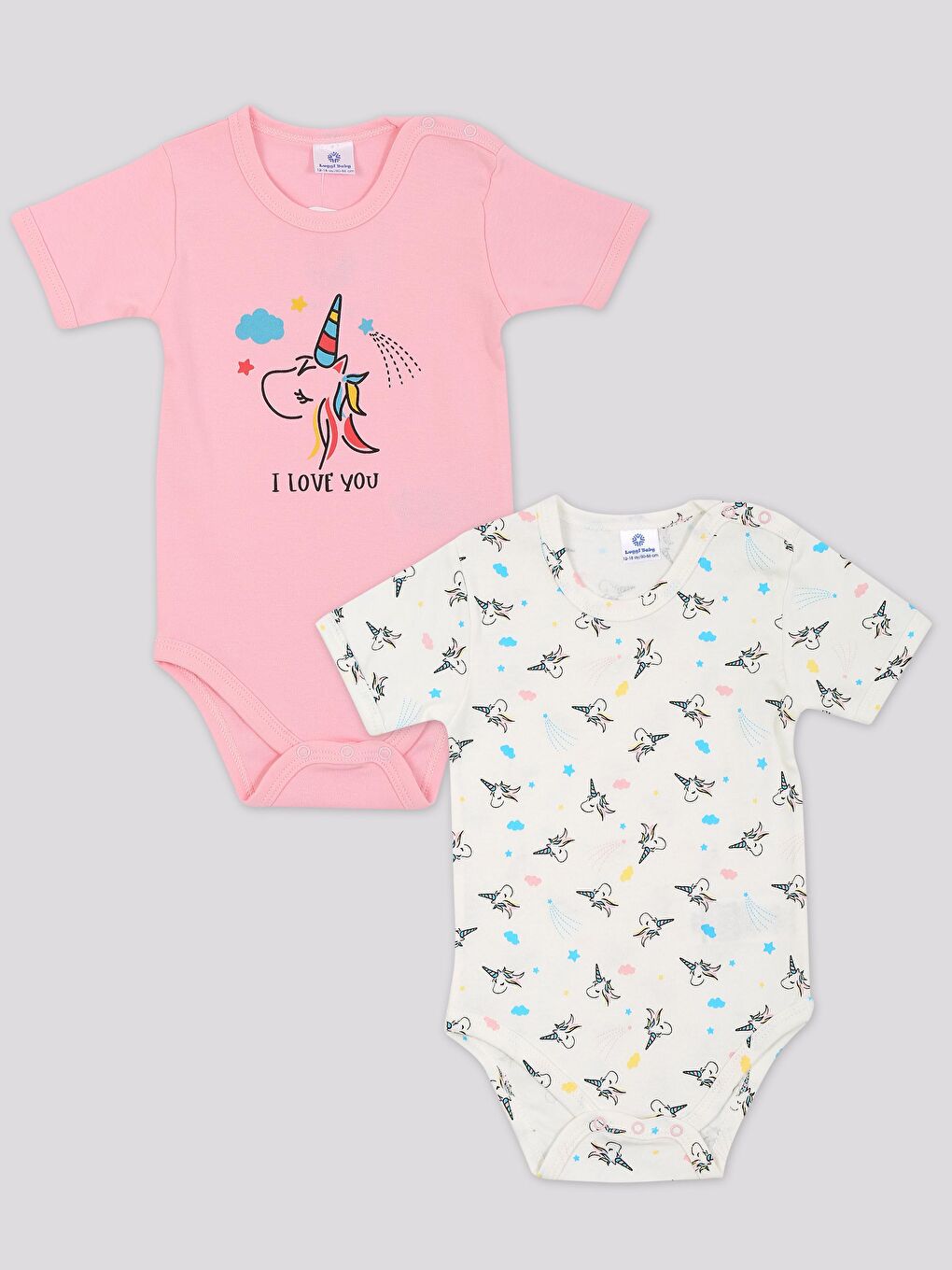 Pembe Bisiklet Yaka Baskılı Kız Bebek Çıtçıtlı Body 2'li