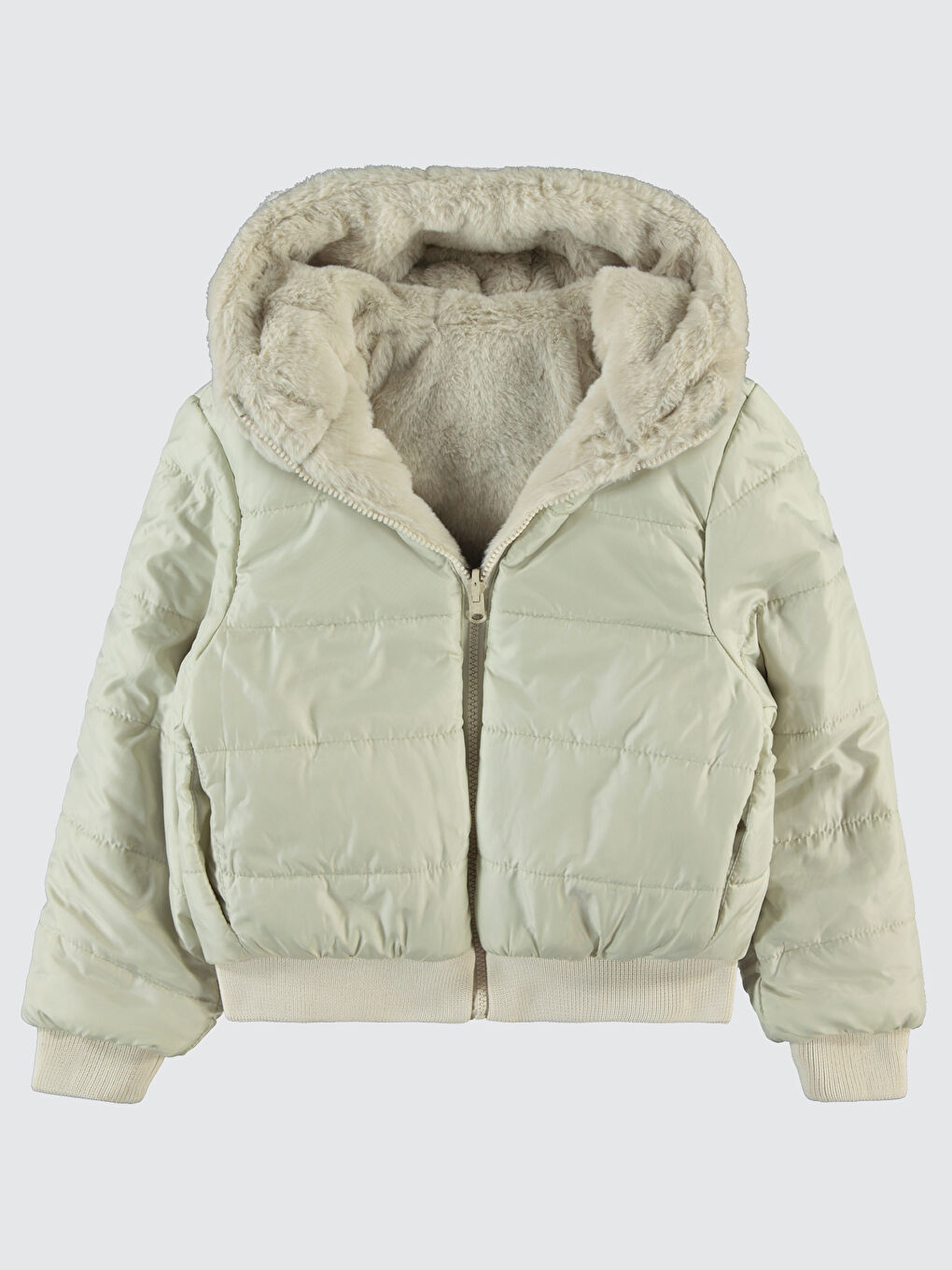 Kız Çocuk Kapüşonlu Mont 6 9 Yaş Bej-1