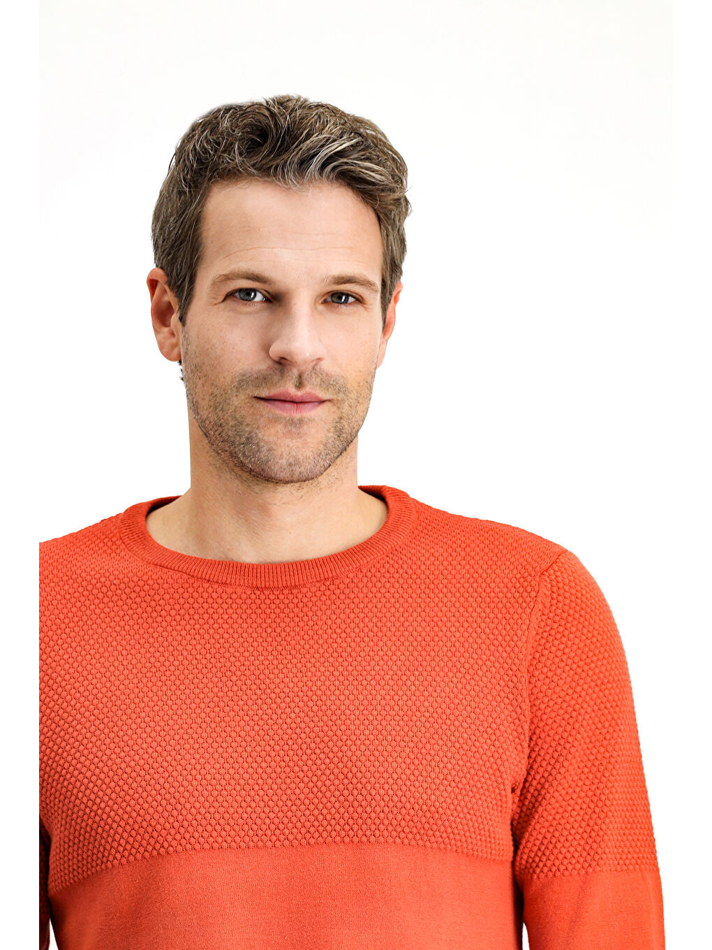 Kahverengi Bisiklet Yaka Slim Fit Dar Kesim Desenli Pamuklu Triko Büyük Beden Kazak-2