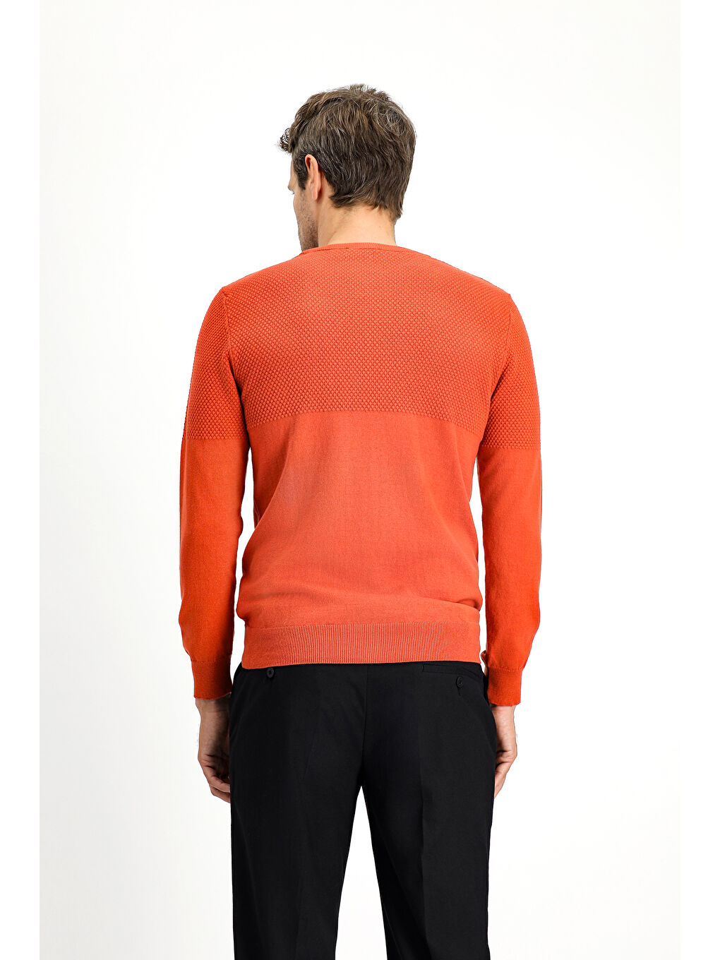 Kahverengi Bisiklet Yaka Slim Fit Dar Kesim Desenli Pamuklu Triko Büyük Beden Kazak-3